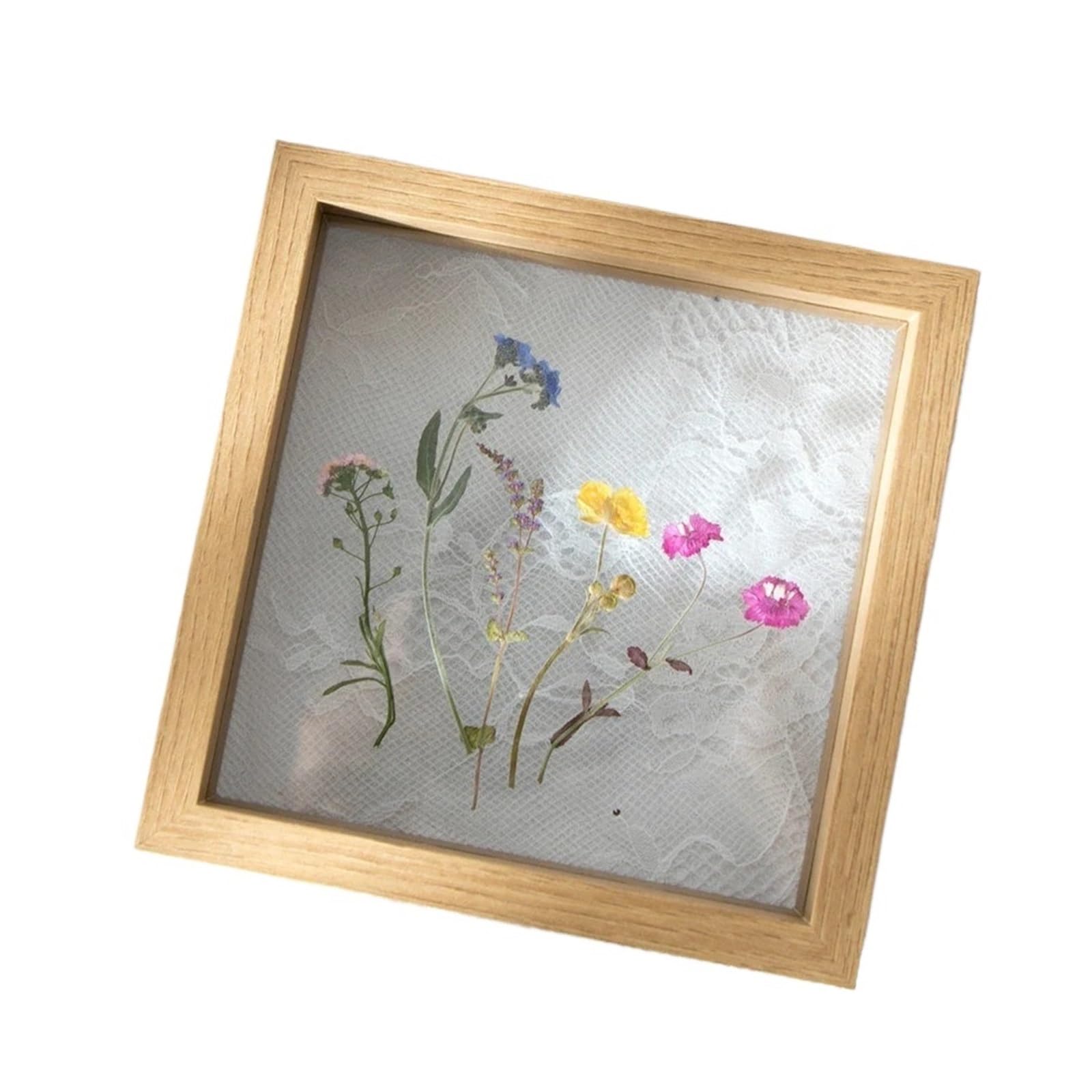 2Pcs Wooden Photo Frames Table Display Double Side Pressed Flower Plant Specimen Herbarium Clip Glass Frame(Yellow,22X22cm)