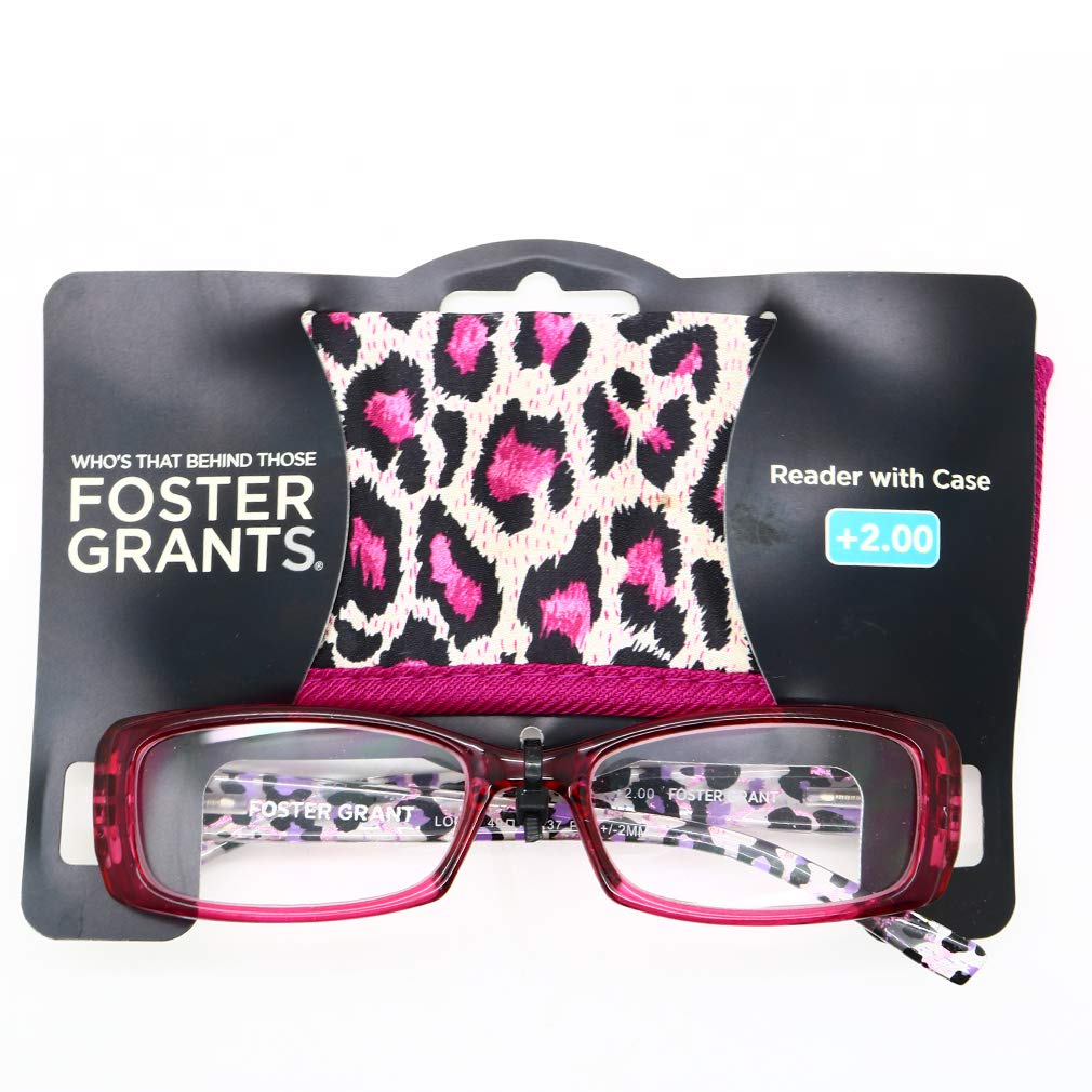 Pink Leopard Print Foster Grant Reading Glasses With Case +1.50