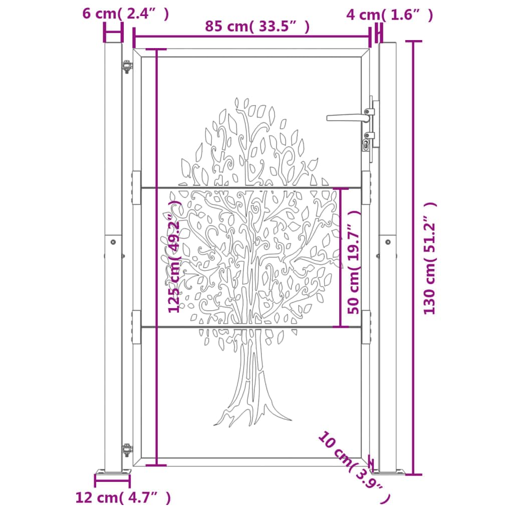 vidaXL Cancello Giardino Antracite 100x125 cm in Acciaio Design Albero, cancello, cancello in Acciaio, cancello da Esterno, cancello di Sicurezza