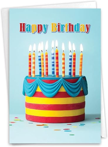 NobleWorks - Tarjeta de papel de cumpleaños con sobre de 5 x 7 pulgadas (1 tarjeta) Pasteles Brillantes - de cumpleaños - Rayas C10346ABDG