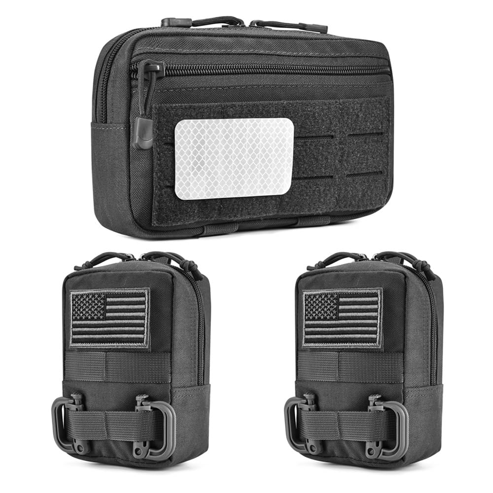 3 Pack Molle Pouches, Tactical Molle Admin Pouch Utility Laser Cut EDC Tool Pouch Bag Horizontal Modular Pouches (Black)