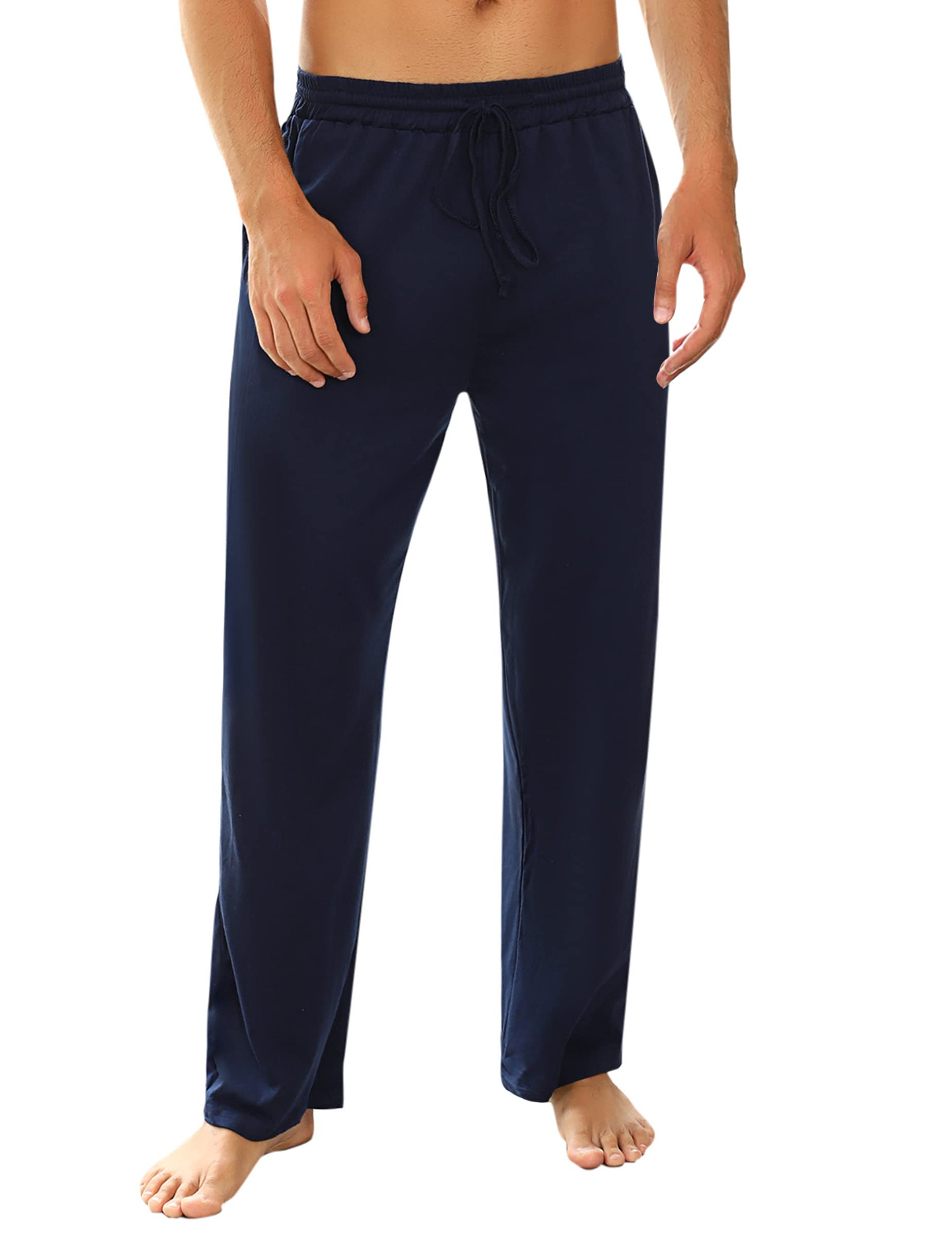 Marvmys Schlafanzughose Herren Lang Baumwolle Einfarbige Pyjamahose Schlafhose Haushose Freizeithose Yogahose mit Gürtel und Taschen