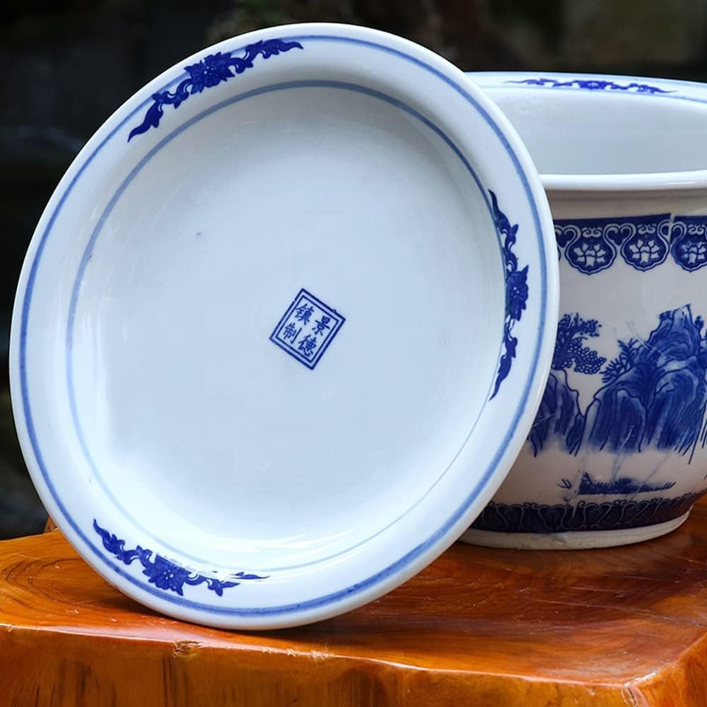 Niebieski i biały smok ceramiczna donica z podstawką, porcelanowa doniczka Jingdezhen, duża doniczka do domu / biura (21 cm x 16 cm)