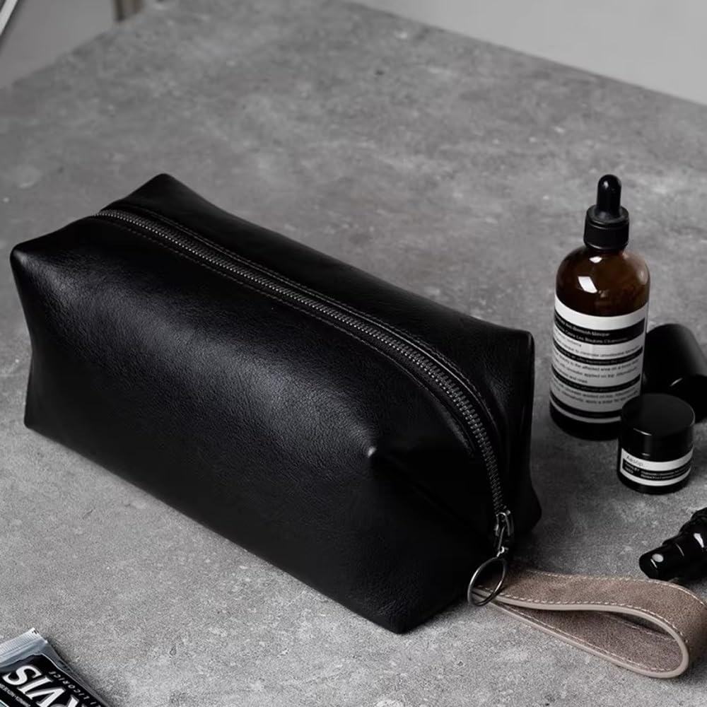Neceser de Cuero for Hombres - Organizador de artículos de tocador for Ducha de baño - Neceser de Maquillaje cosmético for Mujeres(Brown)