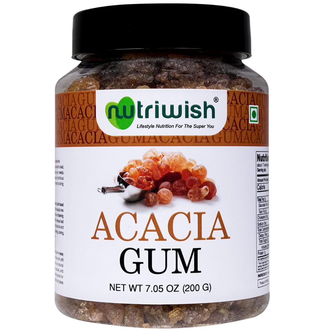 Nutriwish Acacia Gum 7 oz (200g) | 100% Natural Prebiotic Fiber | Gut Health Support | Vegan & Gluten-Free | Ideal for Smoothies, Baking & Beverages