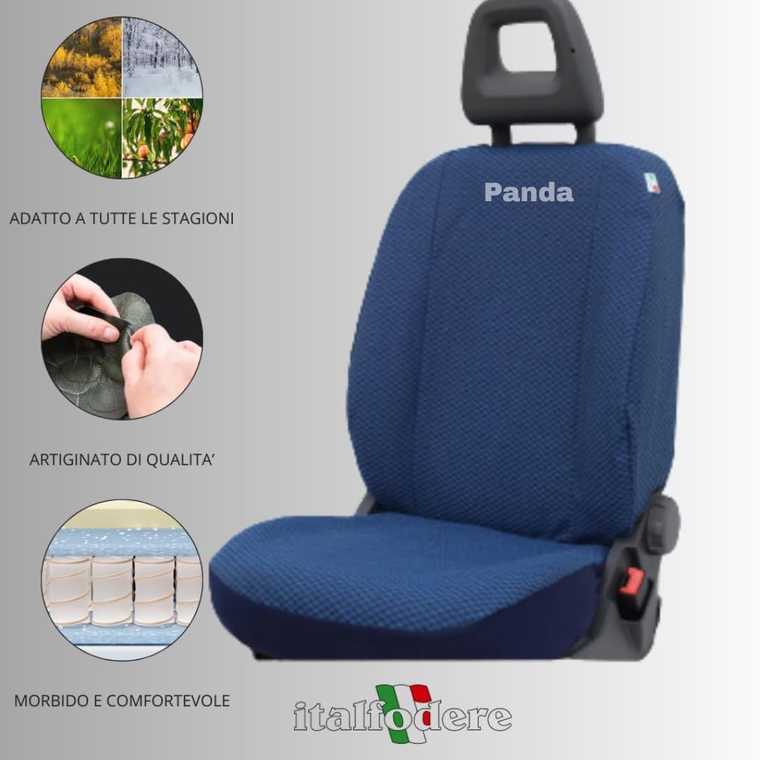 Italfodere - Accessori Auto - Coprisedili Auto Su Misura per Fiat Panda 2003-2011 II Serie - Anteriori e Posteriori - In Cotone - Facile da Installare - Fatti a Mano - Made in Italy - Azzurro 10