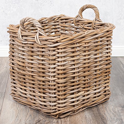LEBENSwohnART Rattankorb BAKUL eckig Grey 40x40cm mit Griffen...