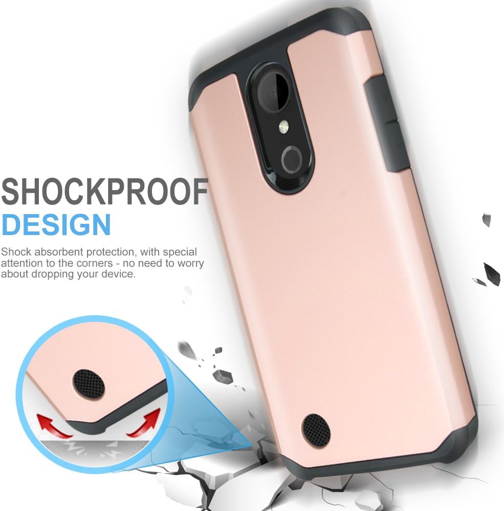 TJS Phone Case Compatible with LG K20 Plus/LG K20 V/LG Harmony/LG Grace 4G LTE, Dual Layer Hybrid Shockproof Drop Protection Impact Cover (Rose Gold)