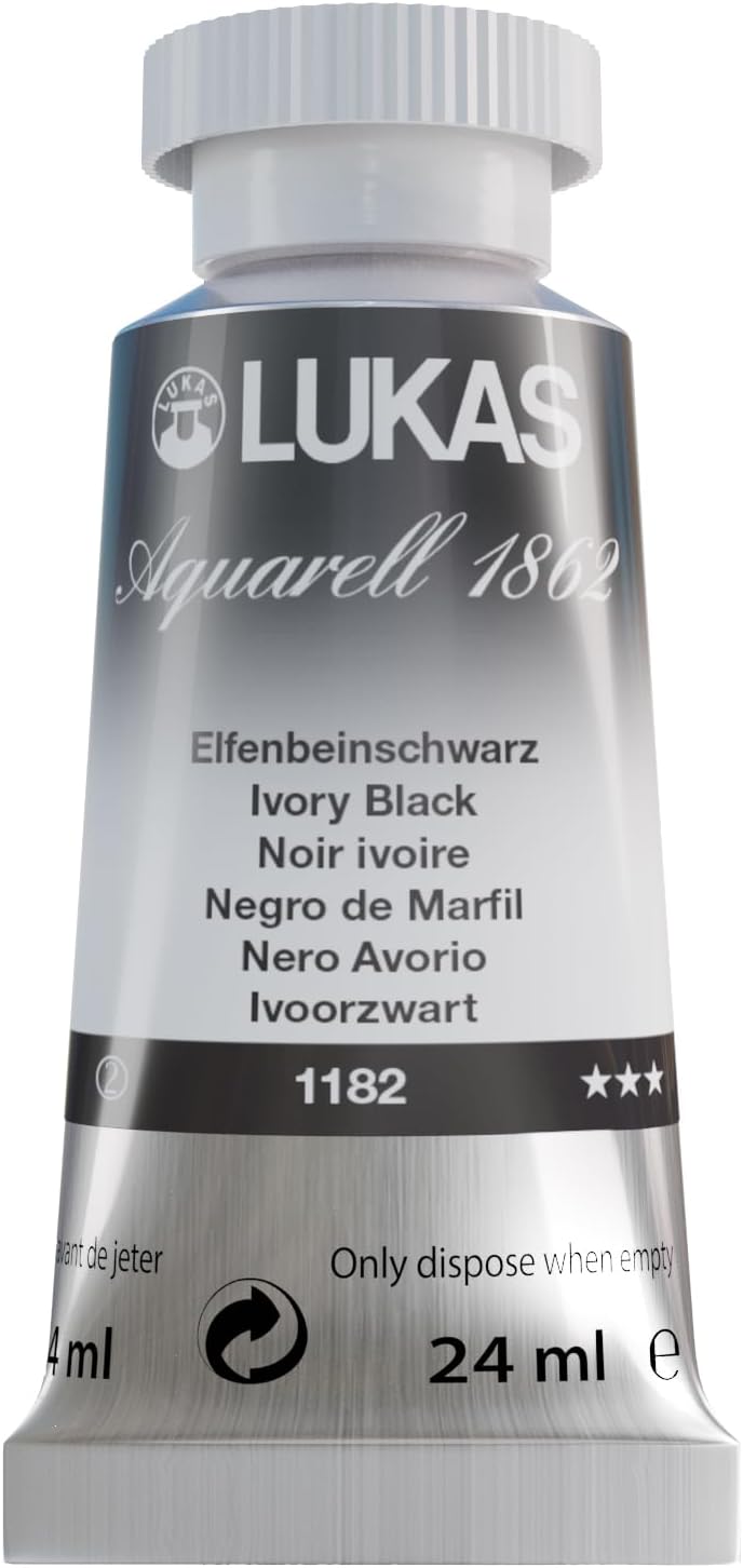 Lukas 1862 Aquarell Artists' Watercolor Tubes, Ivory Black 24 ml - Vibrant Professional Grade Watercolor Paint - Easy-to-Wet, Intense Color, Long-lasting - Ideal for Professional Watercolorists