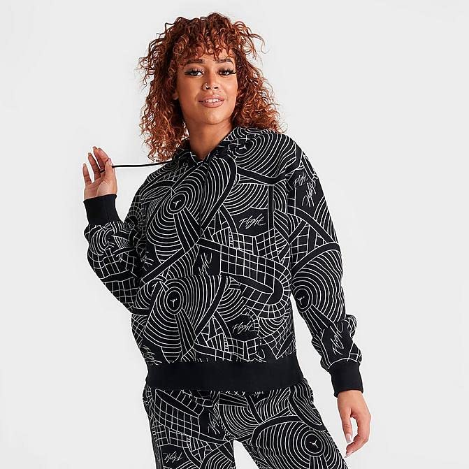 Brooklyn Women's Fleece Allover Print Sweatshirt Hoodie Size Small to Large Color Black and White2