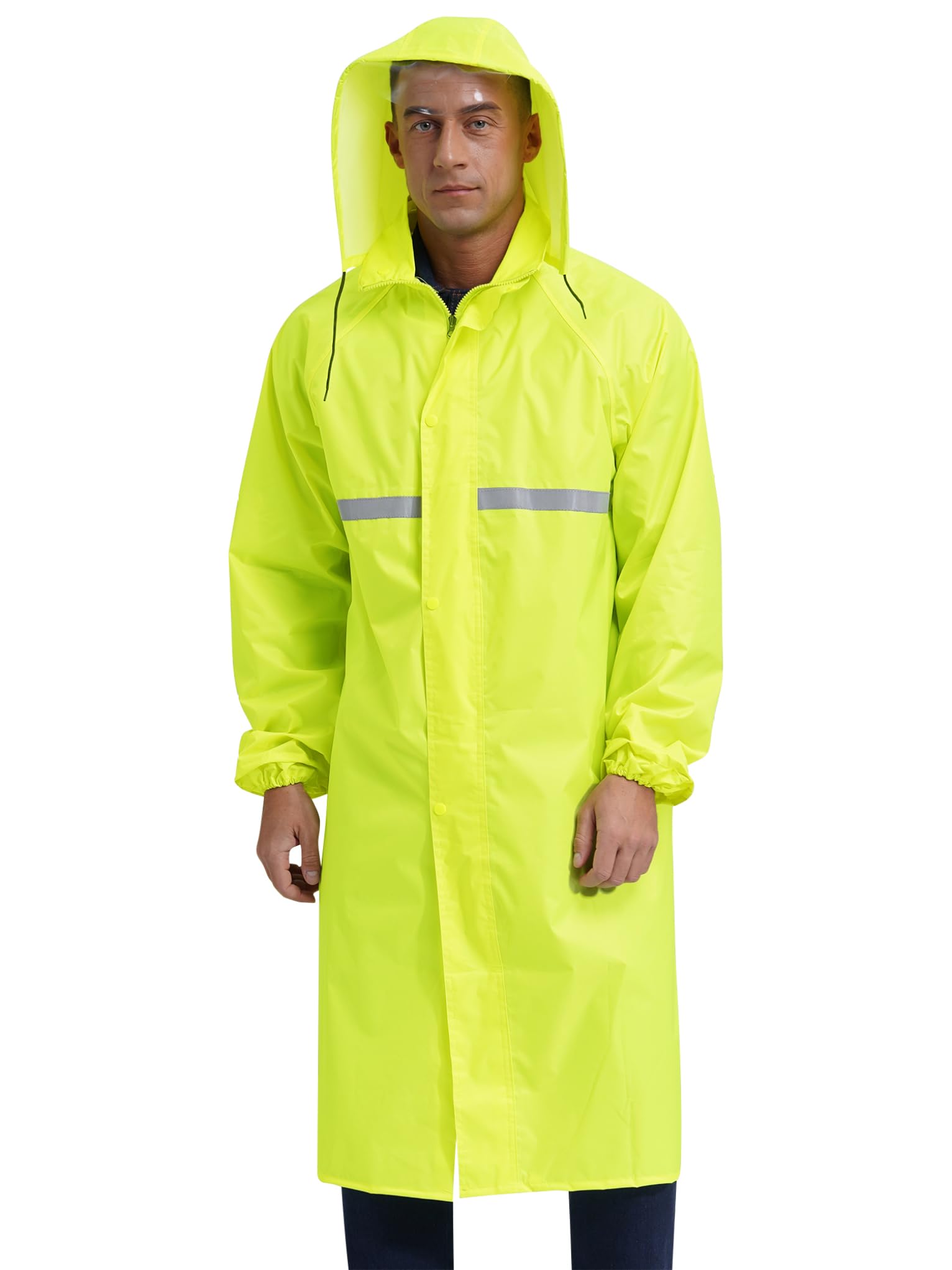 Mufeng Men's Cycling Raincoat Long Sleeves Hooded Rain Jacket Waterproof Coats for Outdoor Type A Fluorescent Green Medium