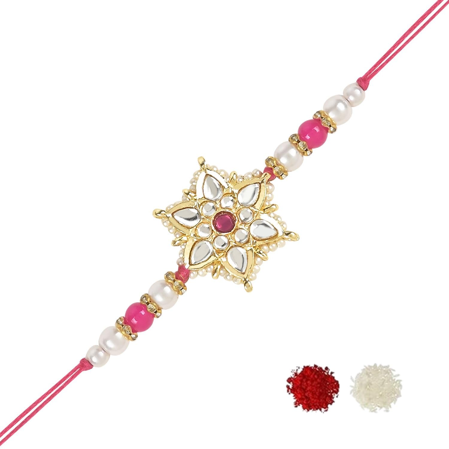 I Jewels Pearl & Kundan Bhaiya Rakhi With Roli Chawal for Brother/Bro/Men with Rakshabandhan Card (R116Q) (B0CB4LFNPZ) Amazon Price History, Amazon Price Tracker