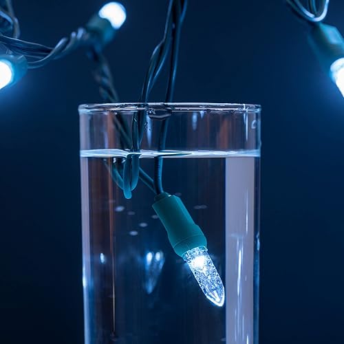 Miniatura 5 de YULETIME Luces LED de Navidad facetadas de una pieza de color blanco frío, total de 48 pies, 140 unidades, 2 hebras de 24 pies, 70 unidades,