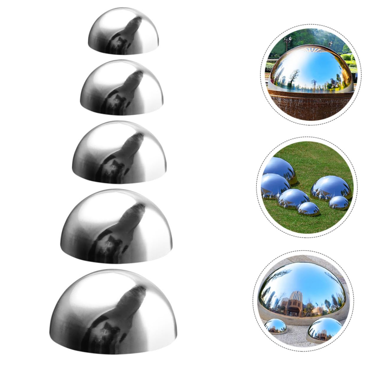 Abaodam Texture Fine Mezza Sfera Riflettente 5 Pezzi in Acciaio Inossidabile Argento Superficie Specchiata Design Elegante per Decorazione Giardino Esterno