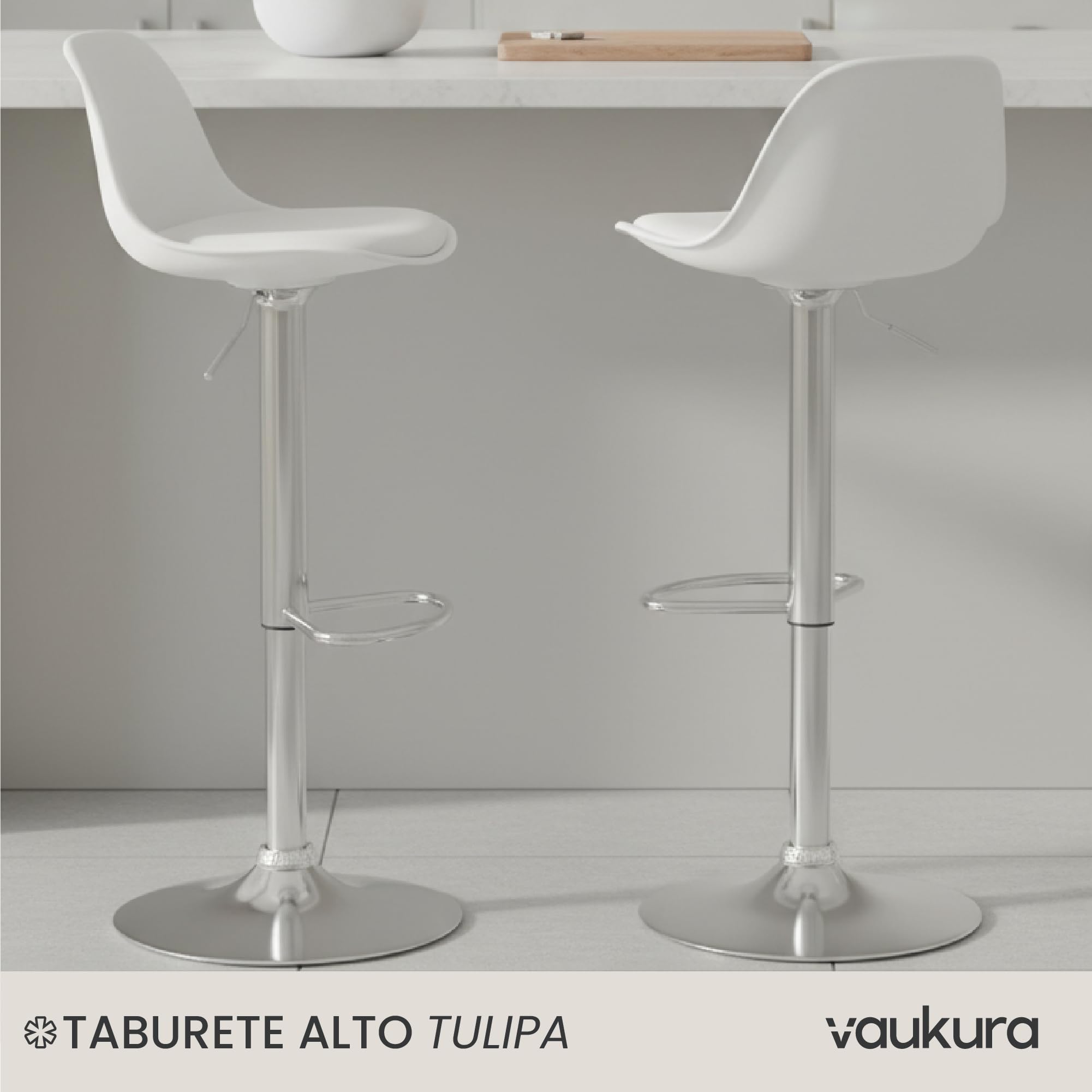 Vaukura Taburete Alto Tulipa - Taburete Moderno (Blanco)