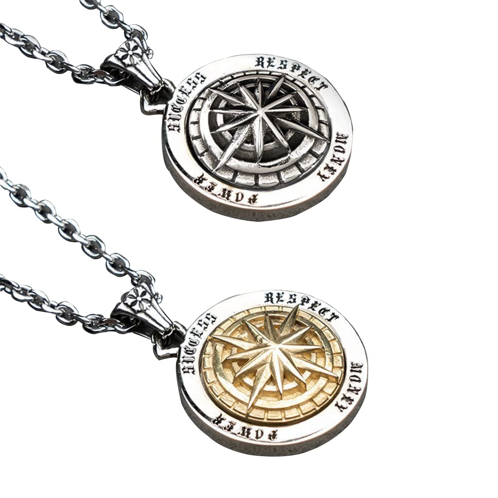 Nordische Wikinger-Halskette Odin nordische drehbare Kompass-Anhänger-Halskette Wikinger-Talisman-Anhänger-Halskette nordischer Wikinger-Schmuck für Männer mit Geschenkbox,Silber