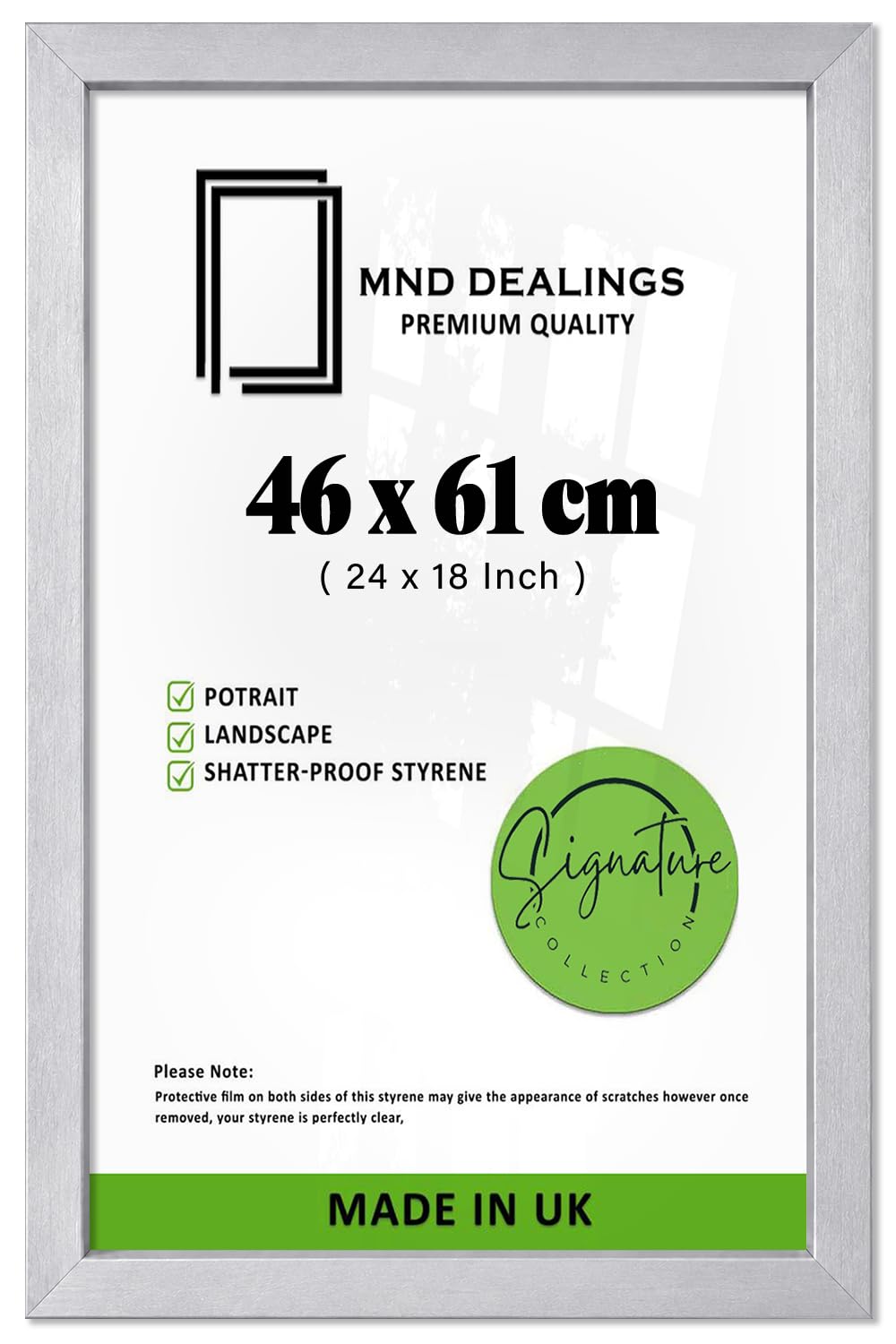 MND Dealings — Elegant Engineered Wood Finish Poster Frame (46 X 61 CM) | Wall Display For 24 X 18 Inch Art Prints, Family Photo Gallery, Museum Style Matting, Silver Edge Trim, With Hang Kit
