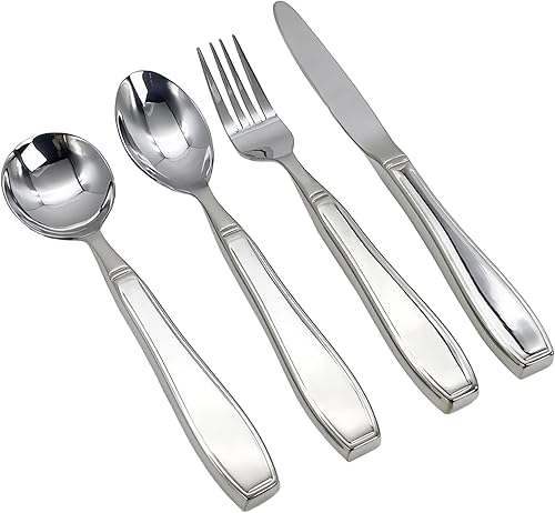 4 Pcs Stainless Steel Weighted Silverware Set, Ergonomic Grip for Seniors, Utensils for Hand Tremors, Parkinson's & Stroke Recovery