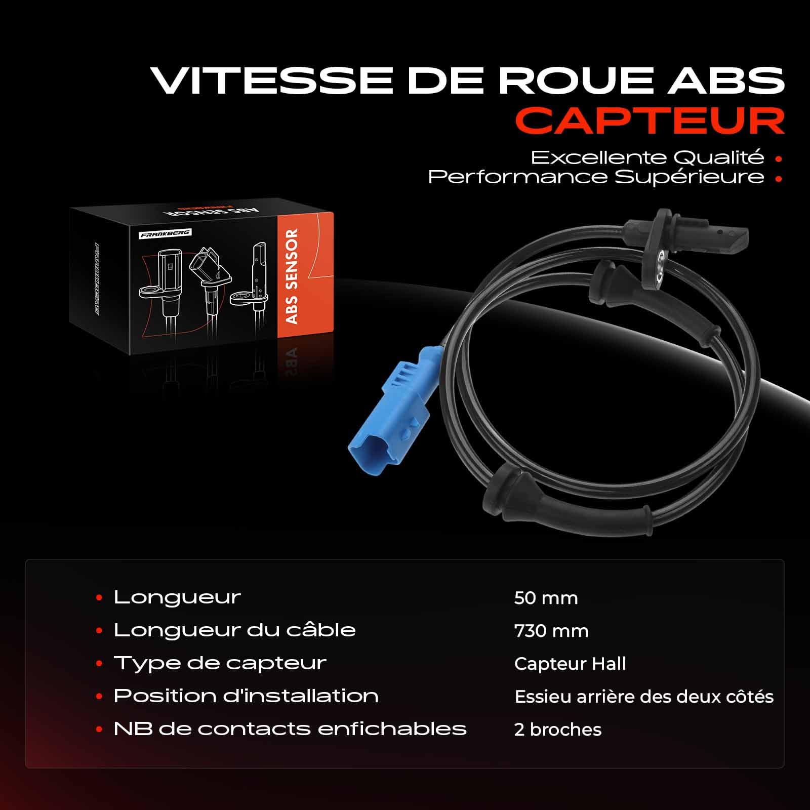 Frankberg Capteur ABS 2-Pôles Compatible avec 207 CC WD 207 WA WC 207 SW WK 208 I CA CC C3 Picasso SH Remplacer# 9665592380