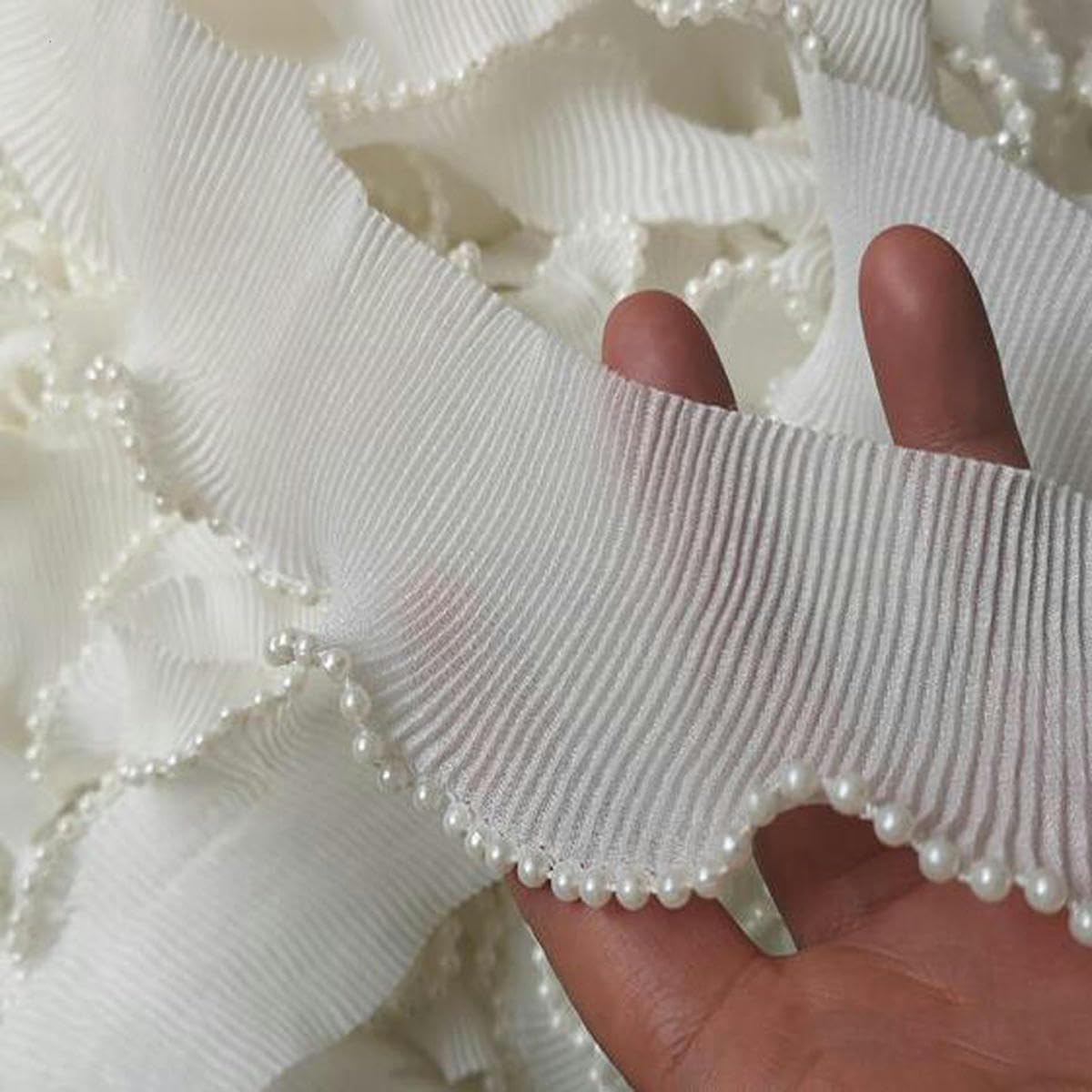 Dentelle vintage 6.5cm, tissu tulle fleurs blanches, galon couture robe