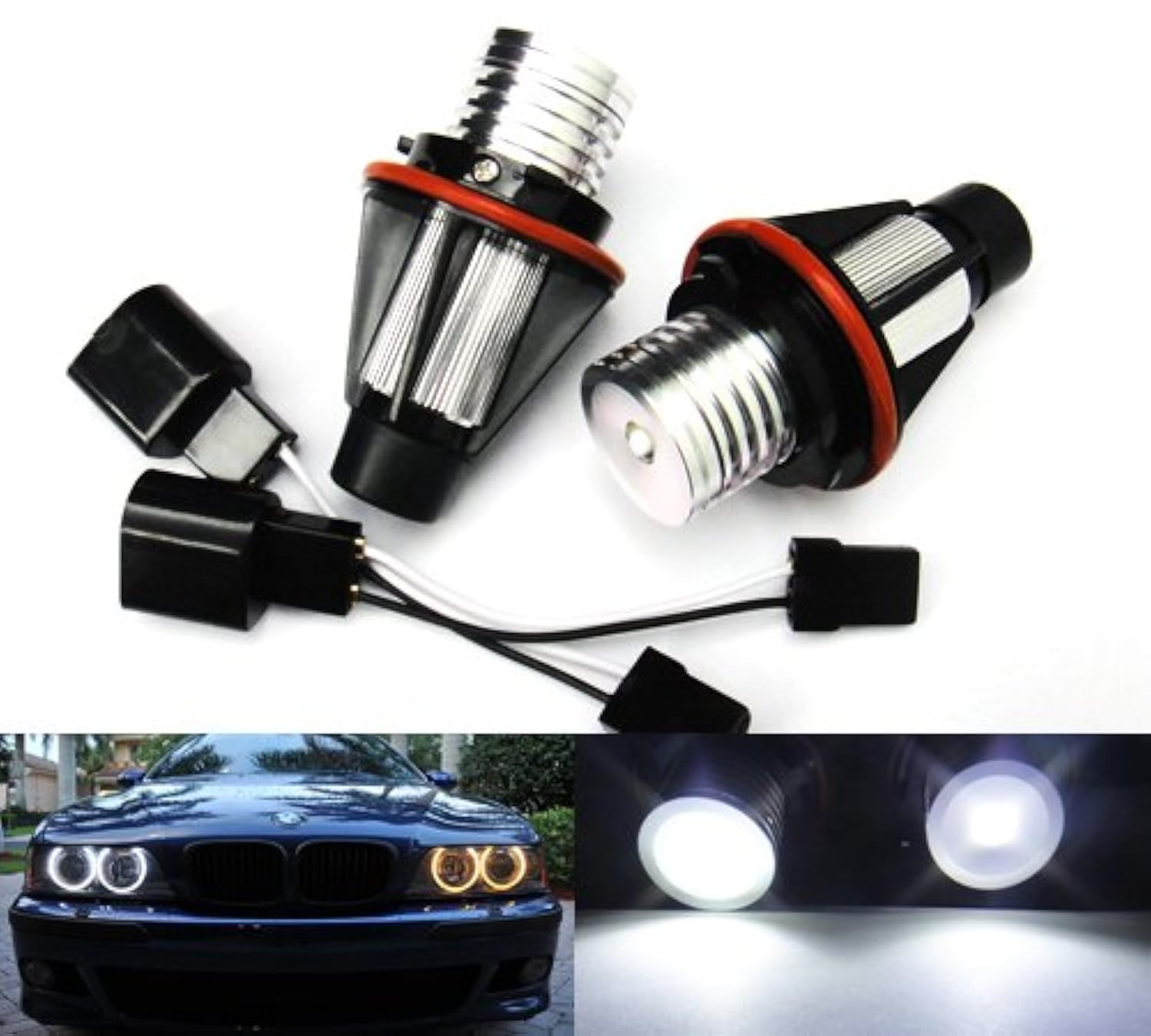 RZG 2x Blanc LED Angel Eye Halo Anneau Phare Lumière du jour ampoule pour E39 E60 E61 E87 E53 E63 E65