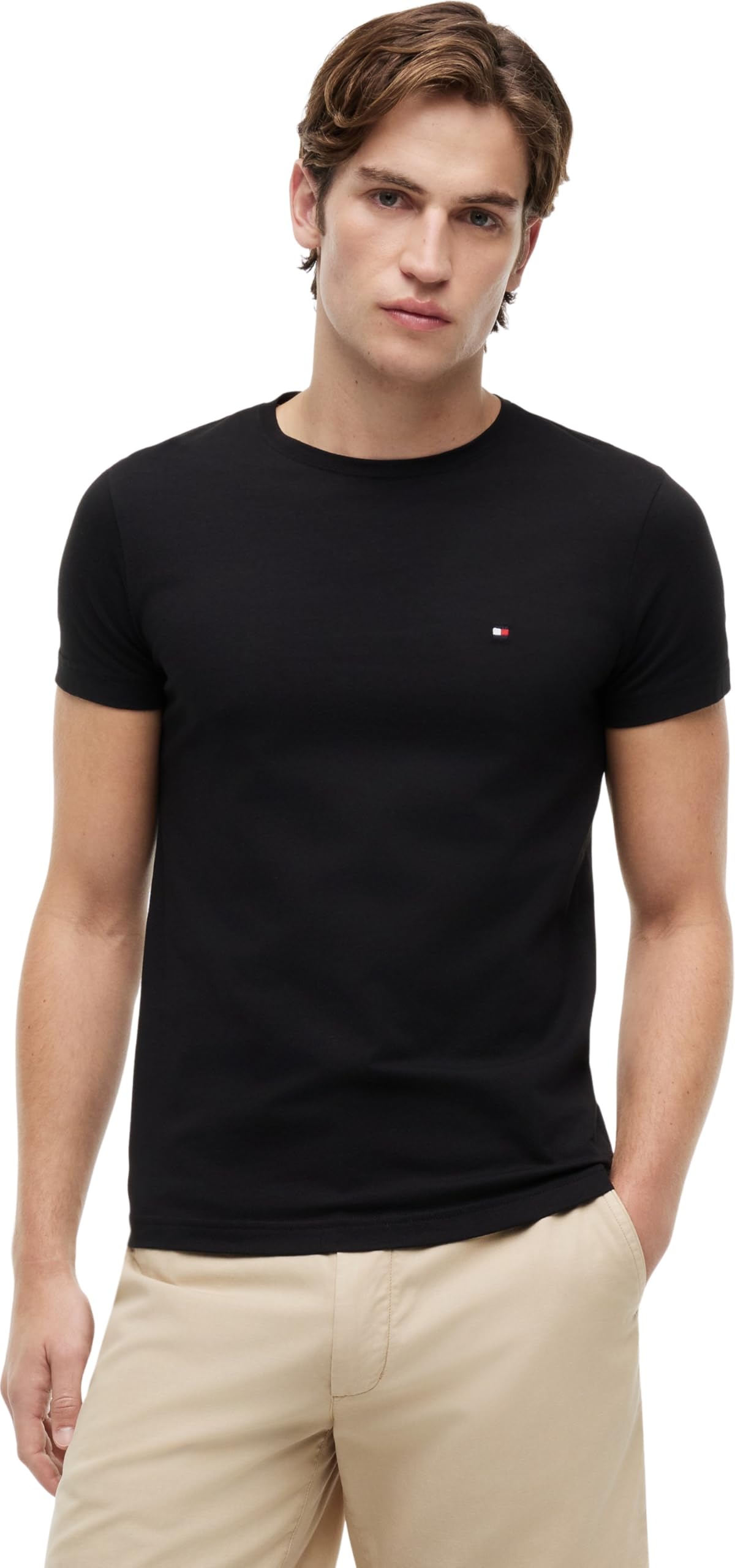 Tommy Hilfiger Core Stretch Cotton T-Shirt In Slim Fit With Crew Neck Men's Black Xxl