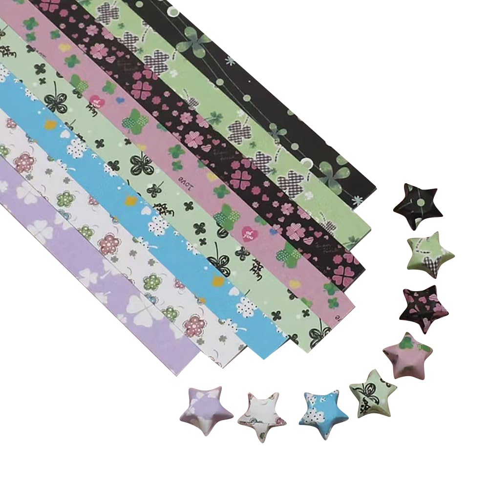 Lot de 540 Feuilles de Papier Origami Porte-Bonheur avec étoiles Mignonnes - Bandes de Papier Pliantes pour Origami - Étoiles - Étoiles - pour enseignement - Origami - Trèfle Lot de 540 Feuilles de Papier Origami Porte-Bonheur avec étoiles Mignonnes - Bandes de Papier Pliantes pour Origami - Étoiles - Étoiles - pour enseignement - Origami - Trèfle