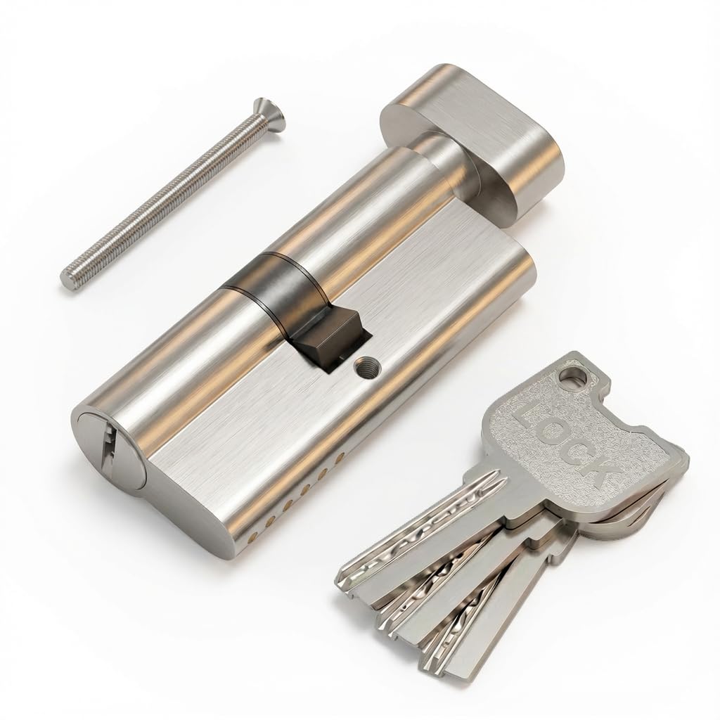 1 Piece of 70 mm (35T/35) Mortise Door Lock Brass Core Euro Cylinder,Singe Side Entry with 3 Brass Keys,Silver Color(MR-T-70)