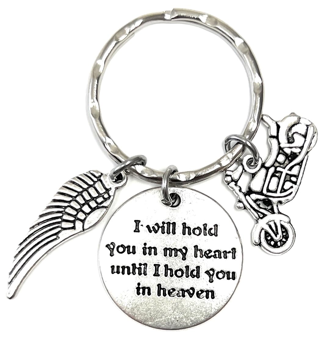 114R Schlüsselanhänger "I Will Hold You in My Heart Until I Hold You In Heaven", Engelsflügel, Motorrad