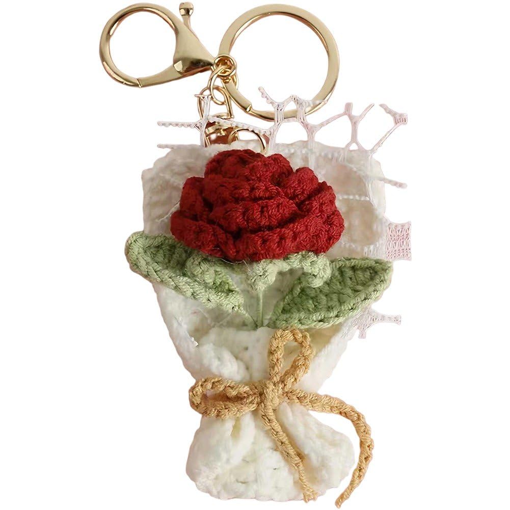 Danlai Handmade Crochet Flower Keychain, Floral Pendant for Car Key Purse Bag Wallet and Daily Ornament Decoration