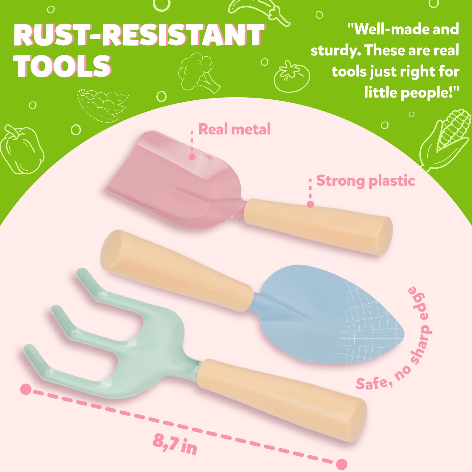 Funeta Floral Kids Gardening Set - Toddler Garden Tools, No-Leak Watering Can & Quality Tote Bag - Safe Metal Tools for Kids - Image 5