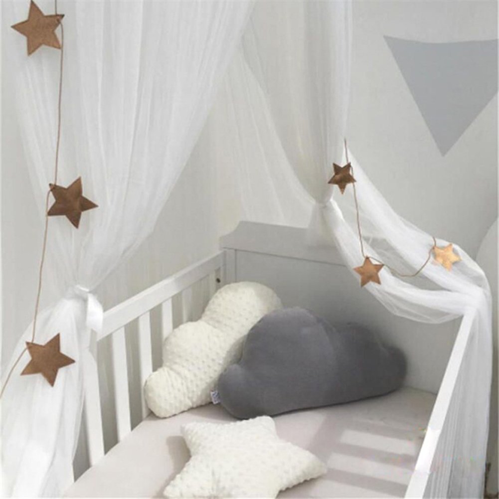 zanzariera Lettino Neonato con Supporto Maglia zanzariera Lettino Bimbi con Apertura Pieghevole Neonato per Lettino Bambini mit Ornamenti Stella Bianco 240x60cm (HöhexDurchmesser)