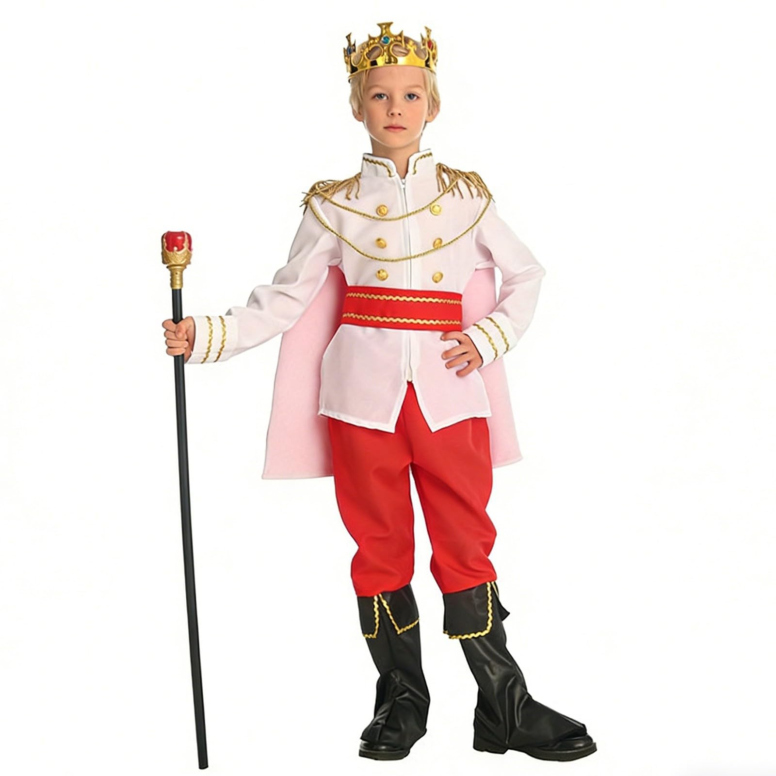 MaNMaNing Costume Carnaval Enfant Garcon Roi Cape Sceptre Cosplay Foire Médiévale Fête Anniversaire Spectacle Tenue Chevalier Cour Costume Enfant Garcon 3 13 Ans