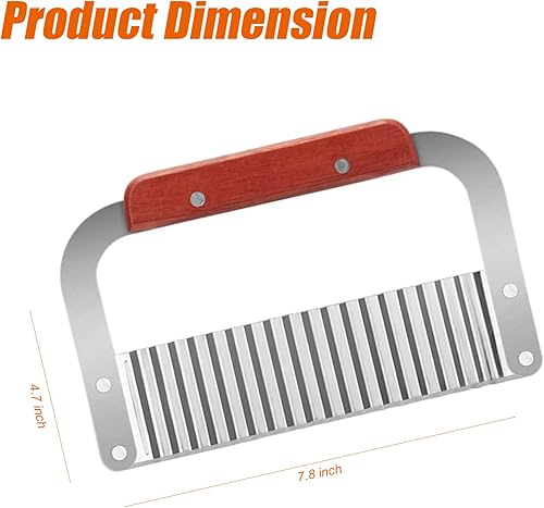 Miniatura 5 de Paquete de 2 cortadores de arrugas para verduras, cuchillo de acero inoxidable ondulado para picar patatas fritas con mango de madera, herramienta