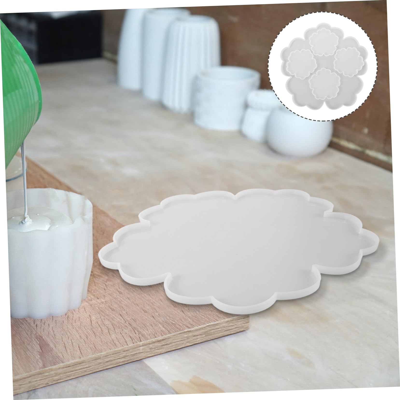 SEWACC Moule en Silicone Fleur pour Résine, 1 Set, Blanc, Grand Plateau