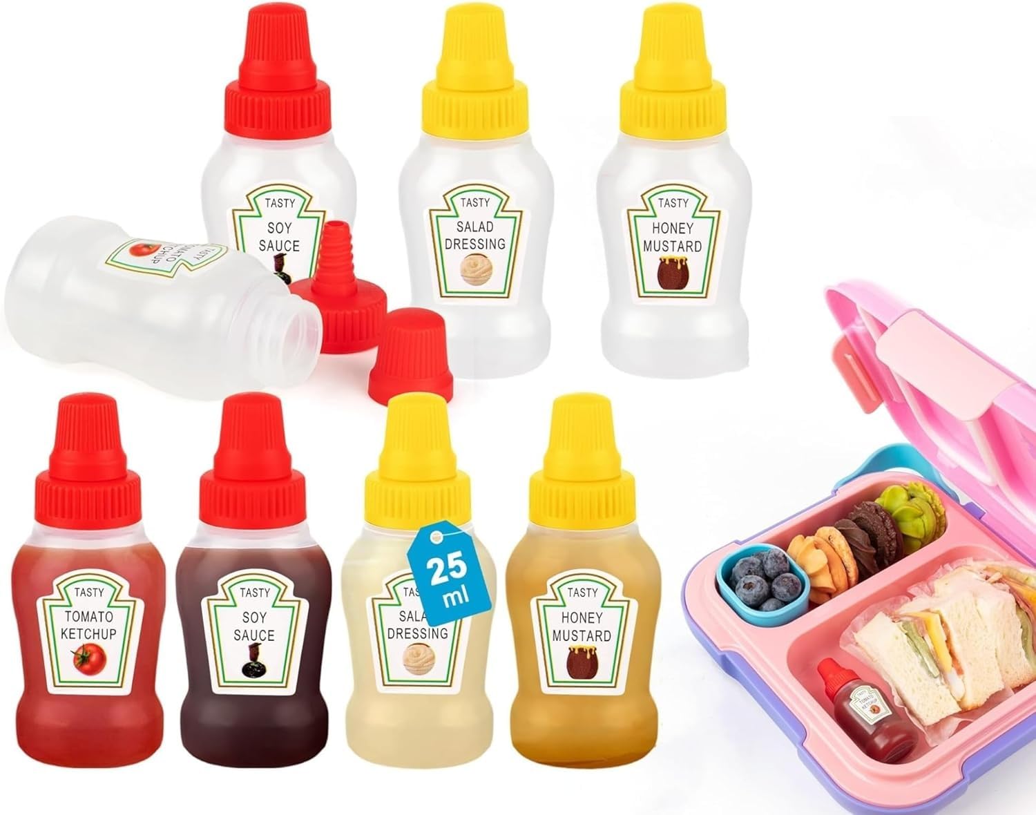MaruHub 8 Pcs Mini Ketchup Bottle, Portable Mini Condiments Squeeze Bottle, 25ml Leak-proof Lunchbox Accessories for Kids Adults, Ketchup Container for Lunch Box