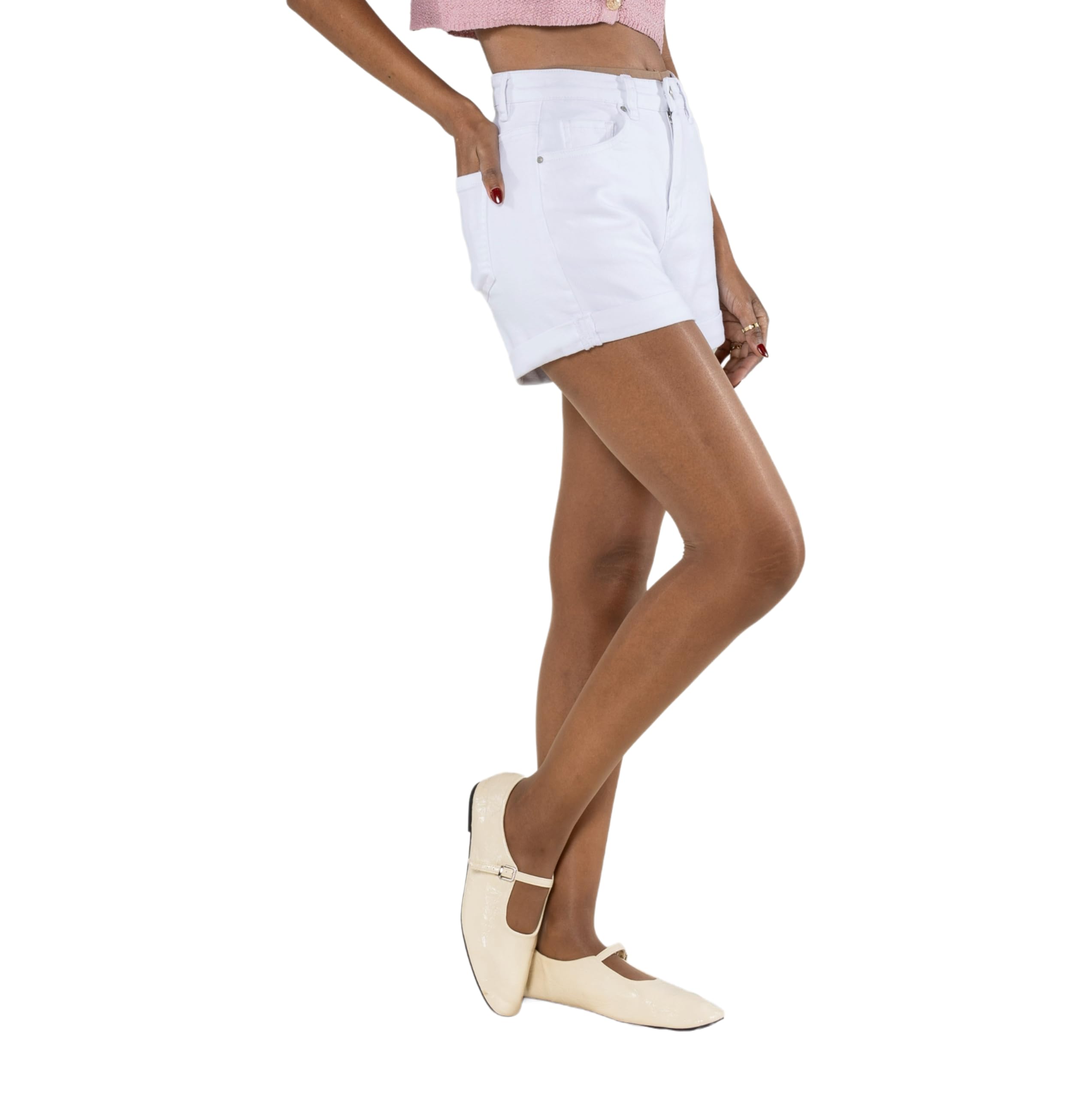 Nina Carter P202 Pantalones cortos para mujer, cintura media, pantalones vaqueros cortos, aspecto desgastado, pantalones cortos de verano