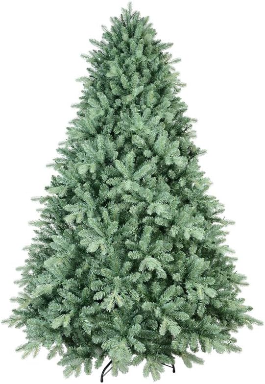 8FT Blue-Green Tint Christmas Tree with 3308 PE+PVC Tips – Unique Full-Bodied Tree with Hinged Branches, Easy Assembly, Stable Metal Stand, Eye-Catching Holiday Decor