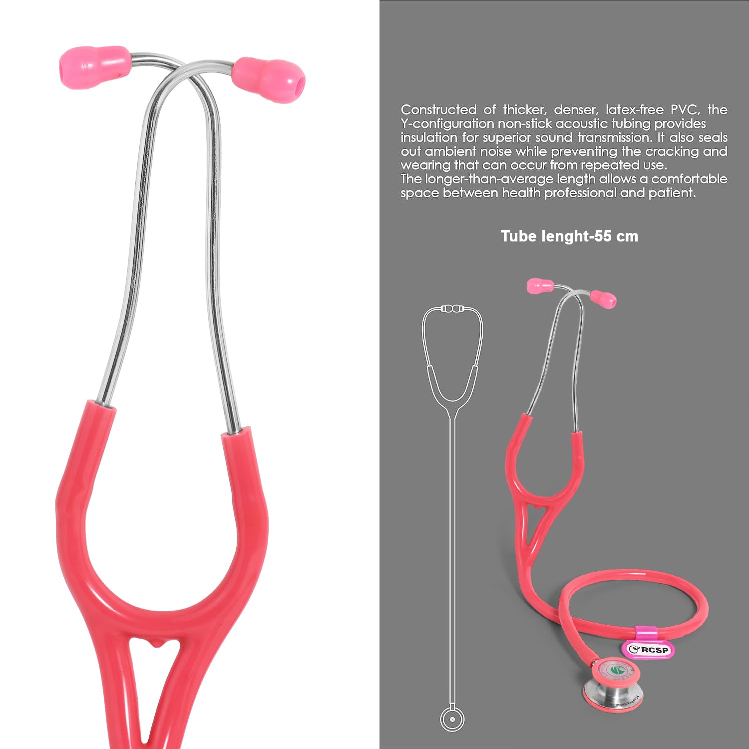 RCSP Classic III Dual Head Stethoscope for doctors and medical students Versatile, High Acoustic Sensitivity, Durable, and Comfortable for Medical Professionals Stethoscope (PINK) 2