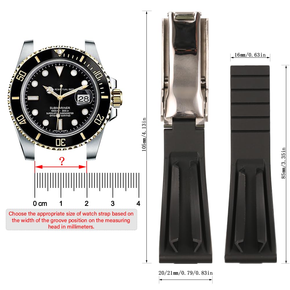 Correa de reloj de goma compatible con Rolex SUBMARINER GHOST DATEJUST OYSTERPERTUAL DAYTONA YACHTMASTER Deployment Buckle 20 mm Silicone Replacement Strap