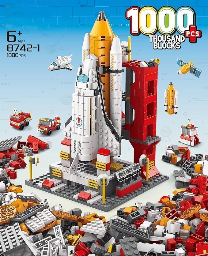 Image of Space Ship Exploration Rocket & Launcher Building Blocks Set 6-in-1 STEM /STEAM Aerospace Kit for Kids (1000+ Pieces) | Comes in Premium Gift Box | Durable | 12 Months Manufacturing Warranty