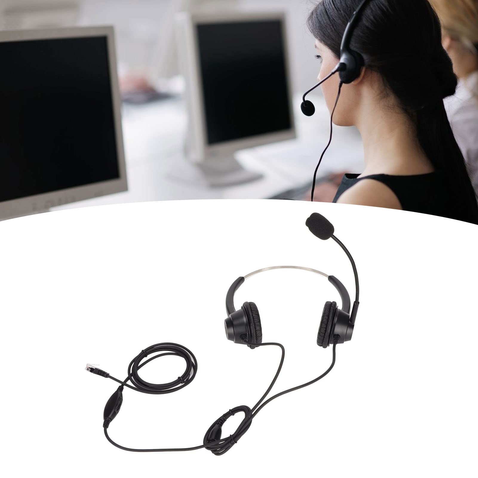 Obsługa Klienta Zestaw Słuchawkowy z Redukcją Szumów Wtyczka RJ9 Obuuszne Przewodowe Słuchawki Telefoniczne z Mikrofonem do Telefonów VOIP, Call Center z Redukcją Szumów Przewodowe Słuchawki z Obuuszn