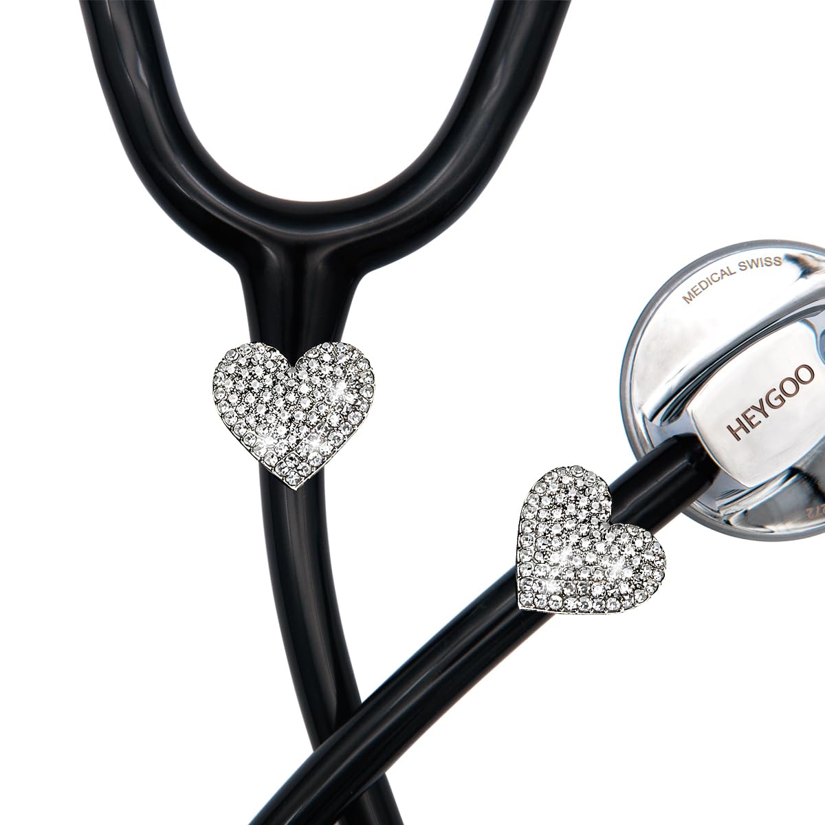 HEYGOO 2 Pack Spark Bling Love Heart Stethoscope Charms, Custom Stethoscope Id Name Tag Charm, Silvery RN Nurse Stethoscope Charm for Littman and More