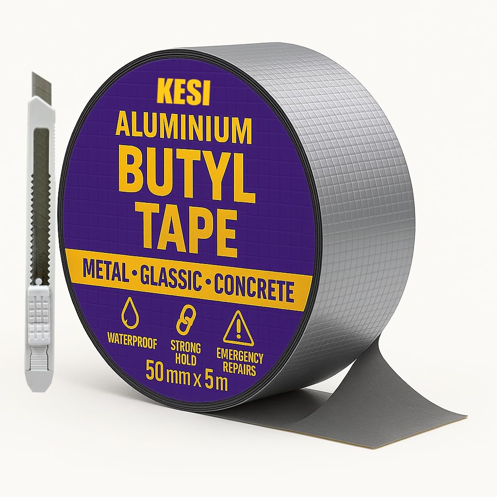 KESI ORNAMENTS Super Strong Adhesive Waterproof tape Water Leakage Solution Aluminium Foil Tape Aluminum Butyl Tape Rubber Foil Suitable for Roof Leak, Surface Crack, Home Renovation (5cm*5m)