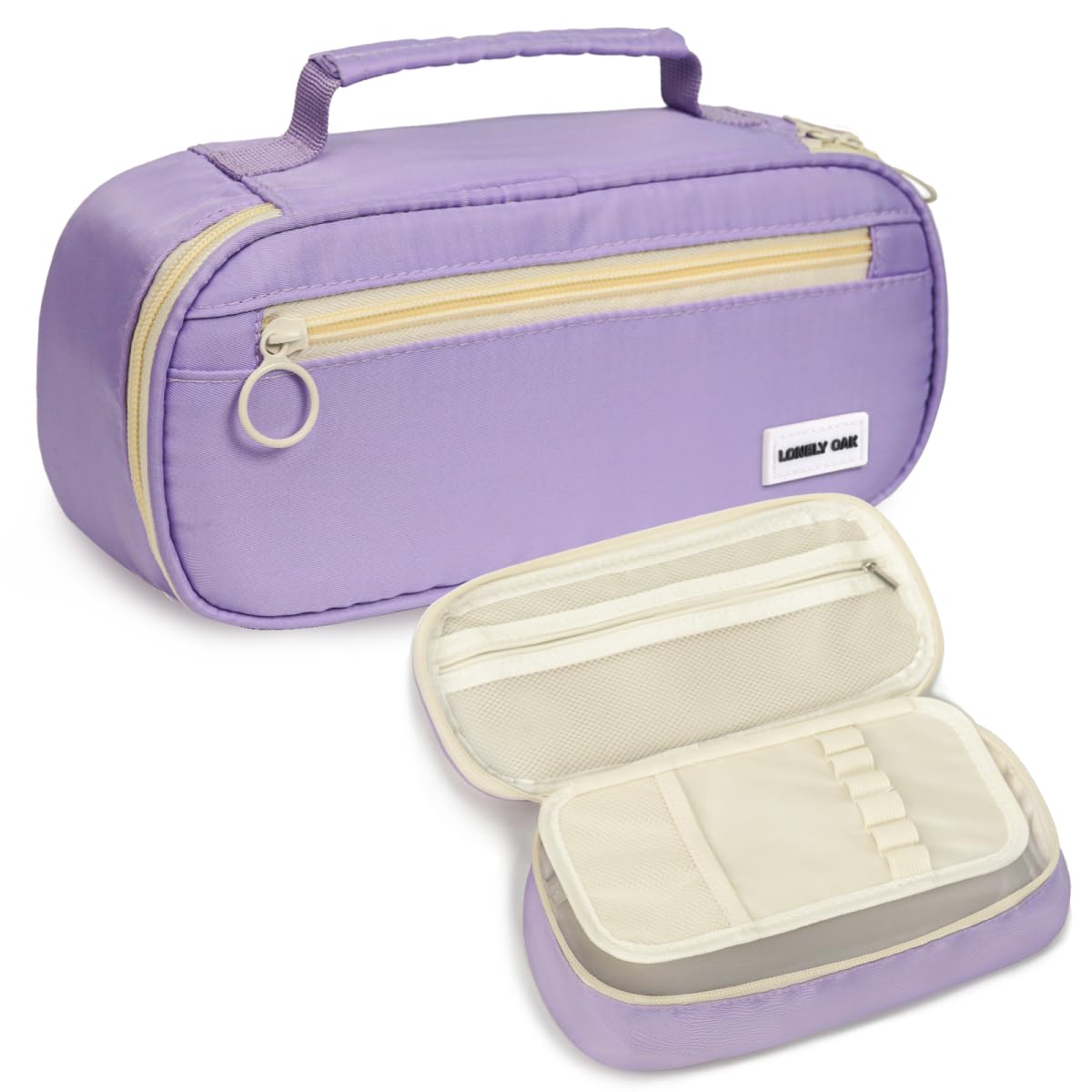 Lonely Oak Large Capacity Purple Pencil Case, Aesthetic Cute Pencil Pouch Bag for Girls & Boys, Big Pen Case with Double Smooth Zipper and Extra Compartment