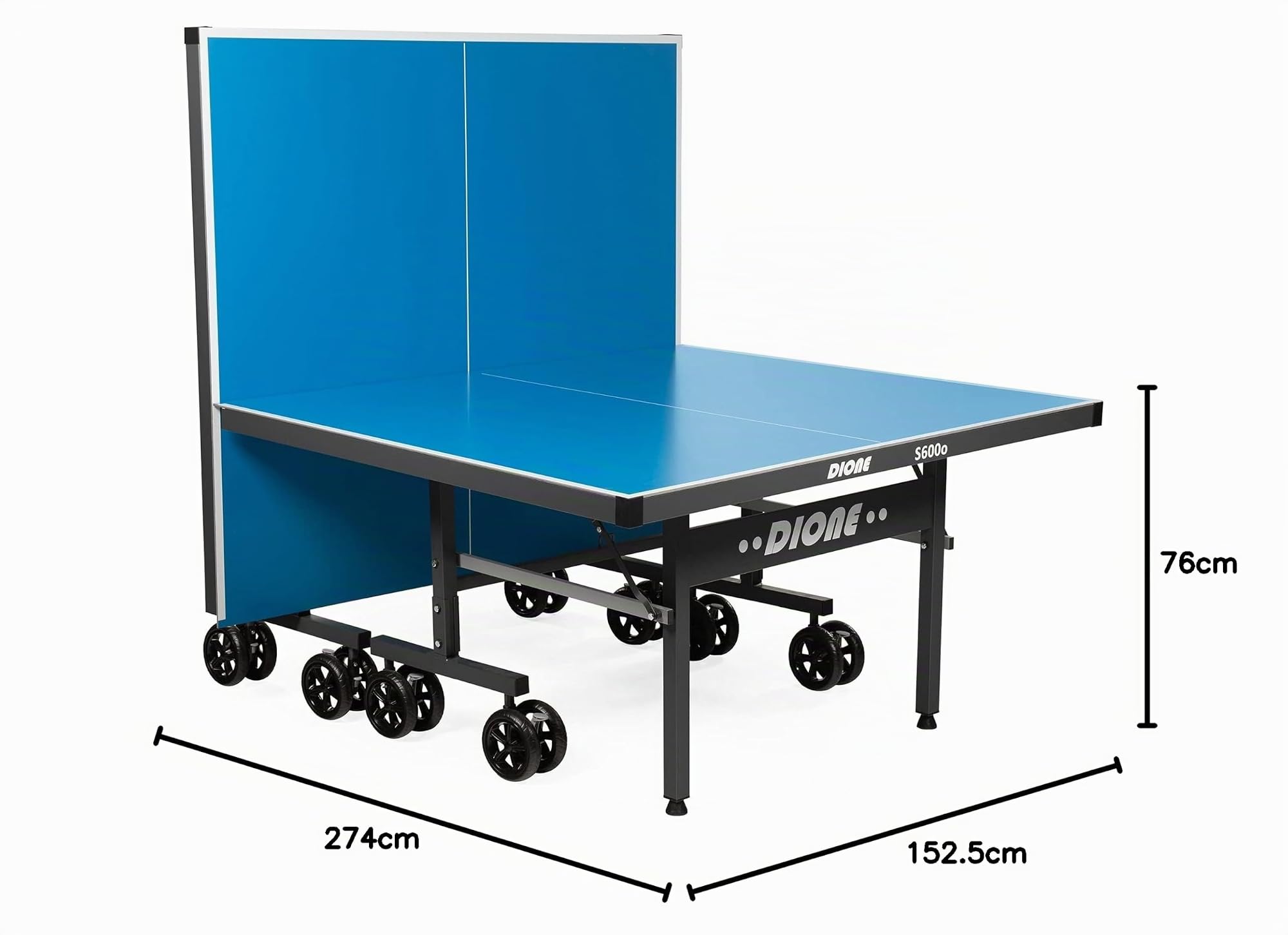 Dione Tavolo da Tennis S600o – 6mm Top – Outdoor Pieghevole – Tavolo da Ping Pong Arrotolabile per Esterni – Resistente alle intemperie Tavolo 65 kg – 10 Minuti di Installazione - Grandi Ruote
