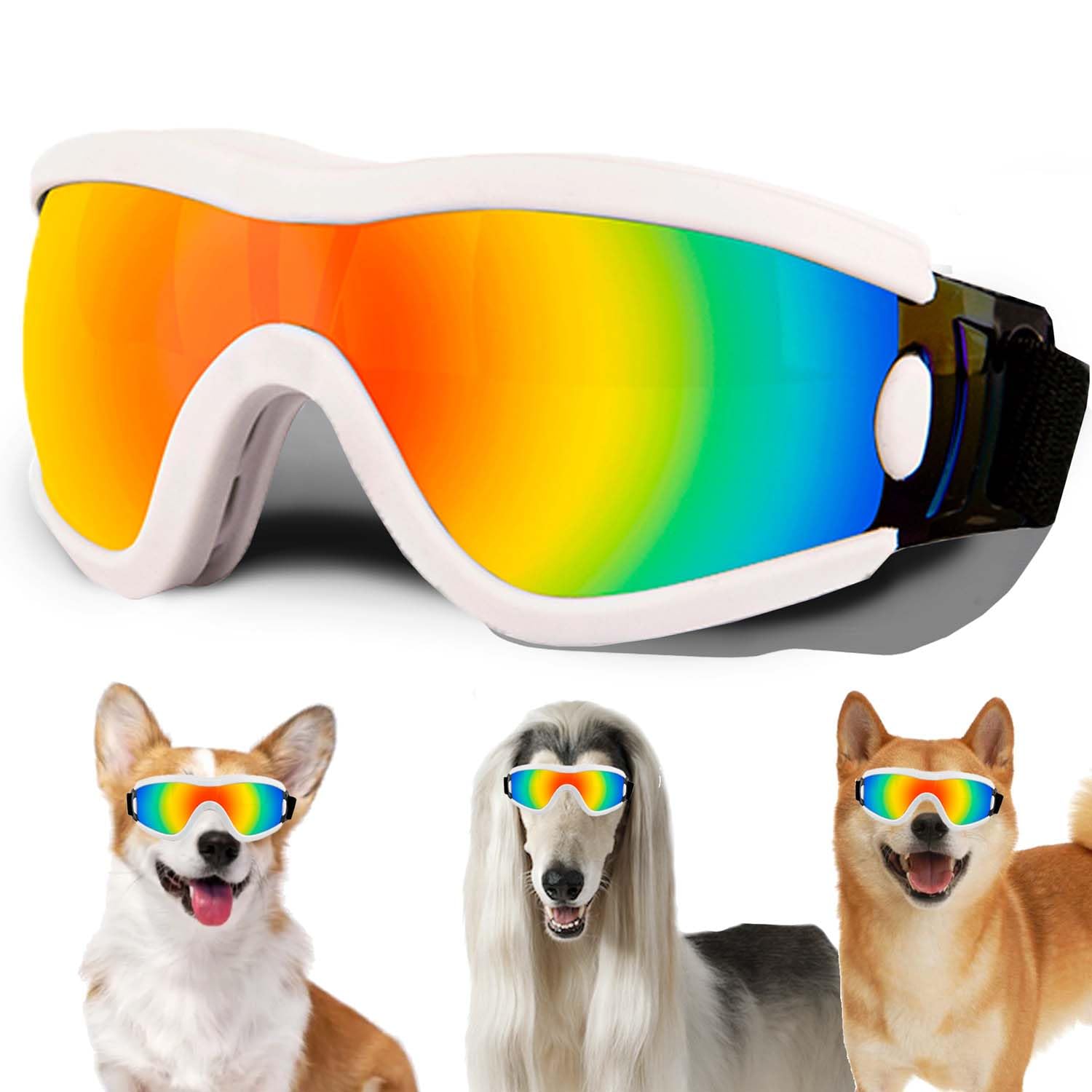 Medium Dog Sunglasses with Adjustable Strap UV Protection, Winproof Puppy Sunglasses