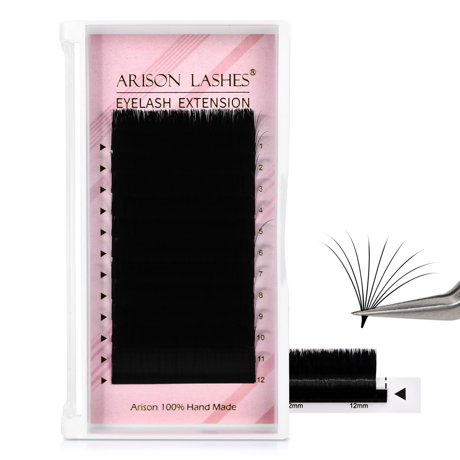 Arison Lashes Easy Fan Lashes Wimpernverlängerung 0,07 mm CC Curl 18mm, selbstfächernde Volumenwimpern, matte Kunstseide