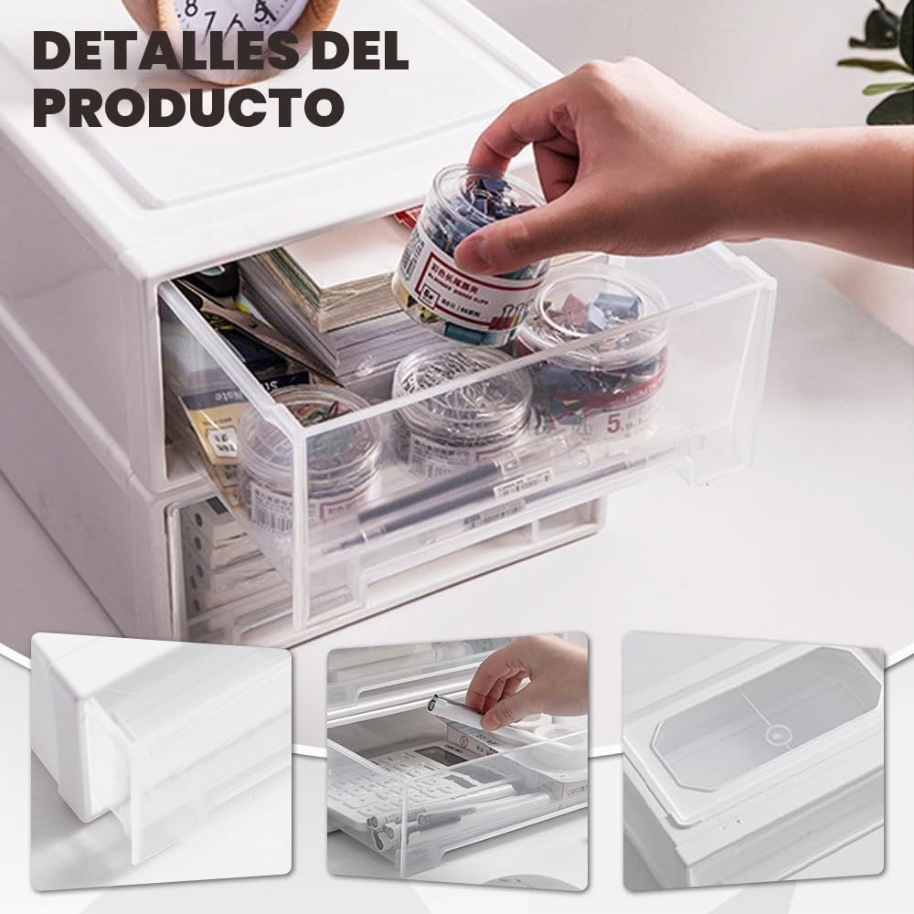 YunBey 2 Cajones Organizadores Plastico Cajones Almacenaje Apilable Organizador Escritorio Cajones para Oficina Dormitorios Cocinas Escuela (27 x 19 x 10,5 CM)