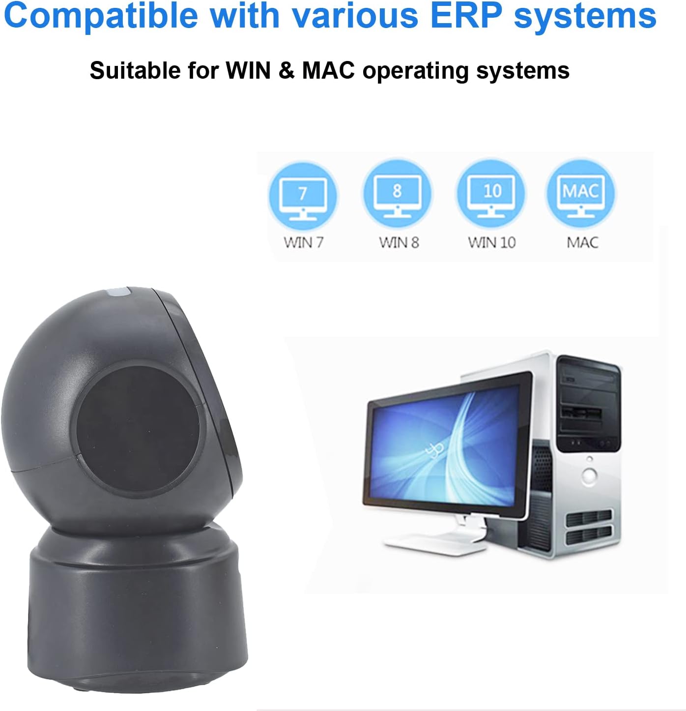 LENVII D7800 Barcode Scanner compatible with Windows 7, 8, 10, and Mac operating systems